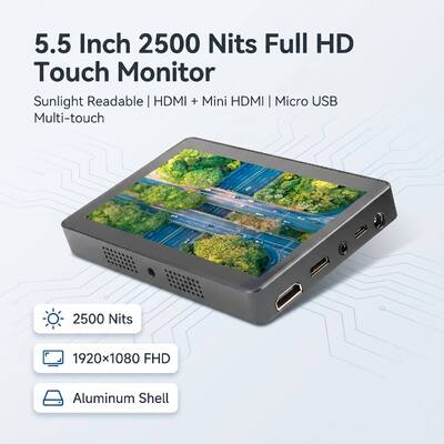 ซื้อ 5.5 นิ้ว 2500 นิตส์ Full HD Touch Monitor 1920×1080 HDMI มินิ HDMI Micro USB อลูมิเนียม Shell แสงอาทิตย์อ่านจอ การผลิตออนไลน์