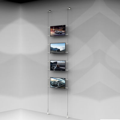Android 11 Wifi Remote Glass Window Hanging Digital Signage พร้อมโฮสติกสแตนเลสอลูมิเนียม